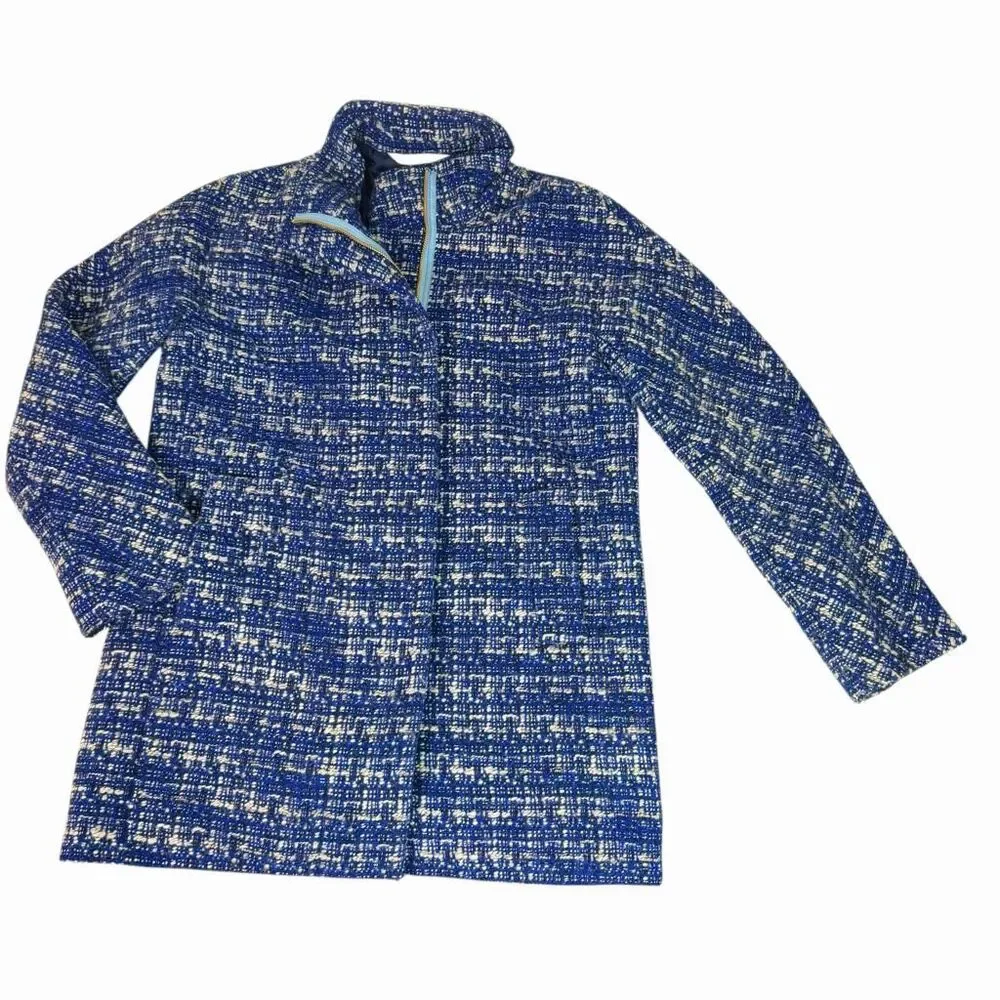 J. Crew City Coat 10 Blue Tweed Wool Blend Full Zip - Picture 5 of 11